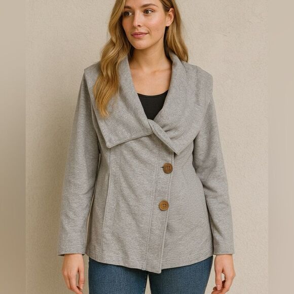 Neon Buddha Heathered Grey Cotton Blend Button Front Stretch Jacket Size S - Picture 1 of 7